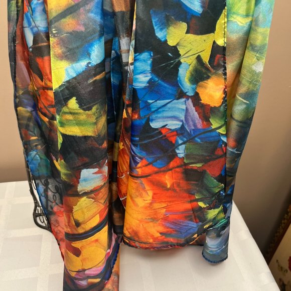 Abstract Art Scarf by Cleo – 2010s – Multicolor Silk Feel – Painterly Pattern - Picture 8 of 12